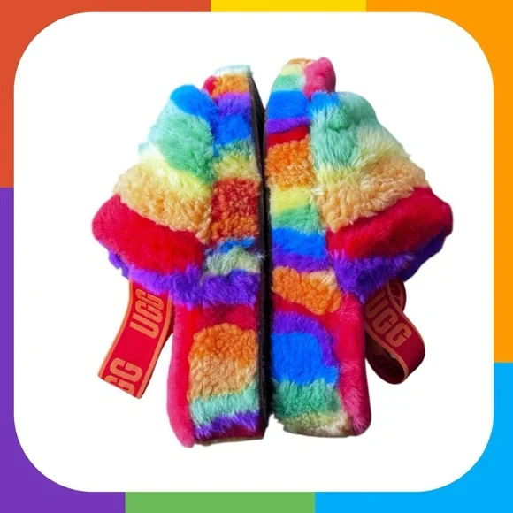 UGG Rainbow Fluff Slides- Women's Size 6- Free Shipping 📦 - Picture 3 of 7